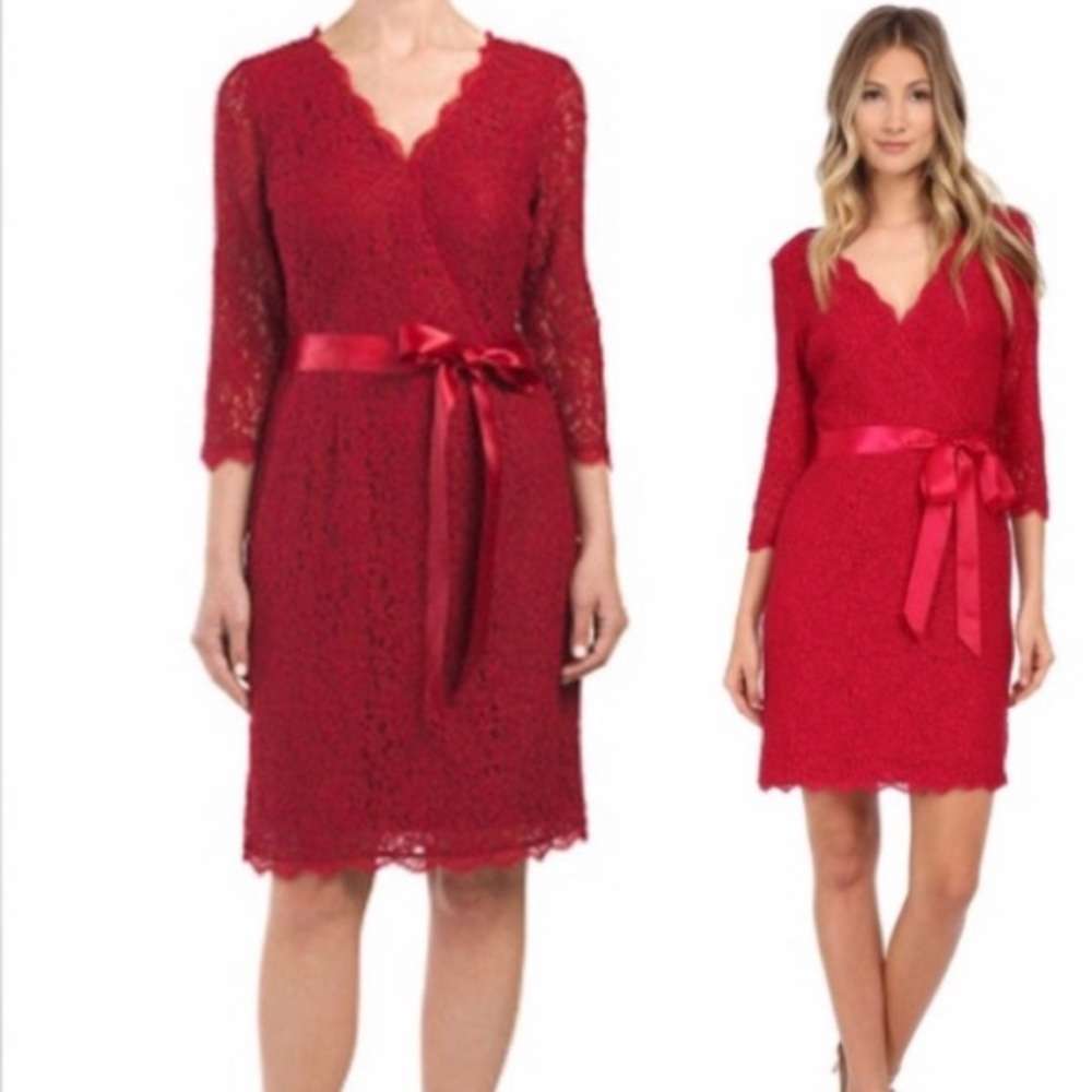 Adrianna Papell Red Lace Dress Size 2